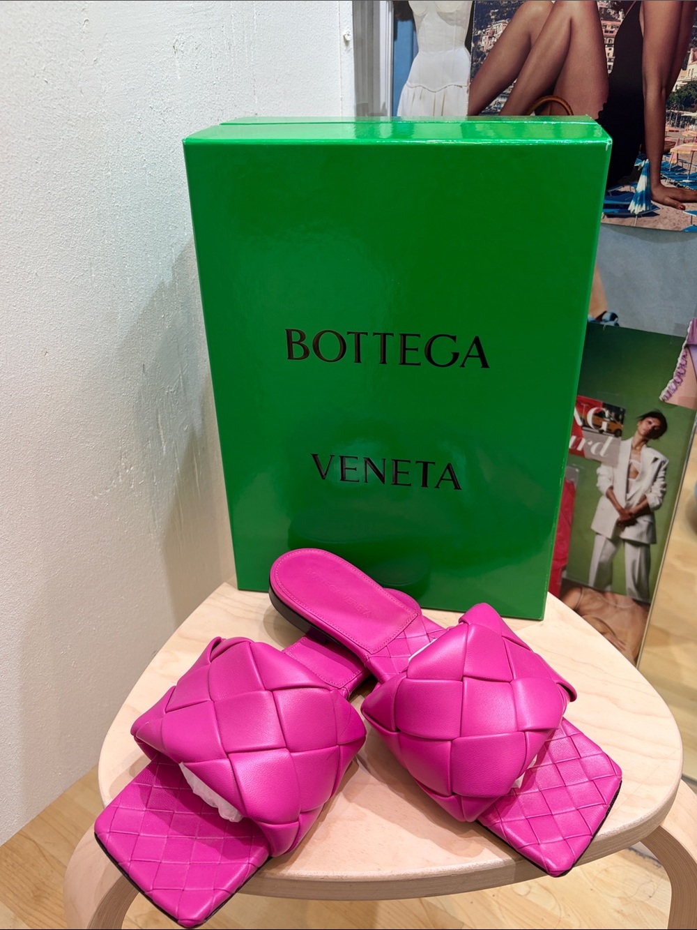 Bottega Veneta Fuchsia Intrecciato Padded Slide Mules